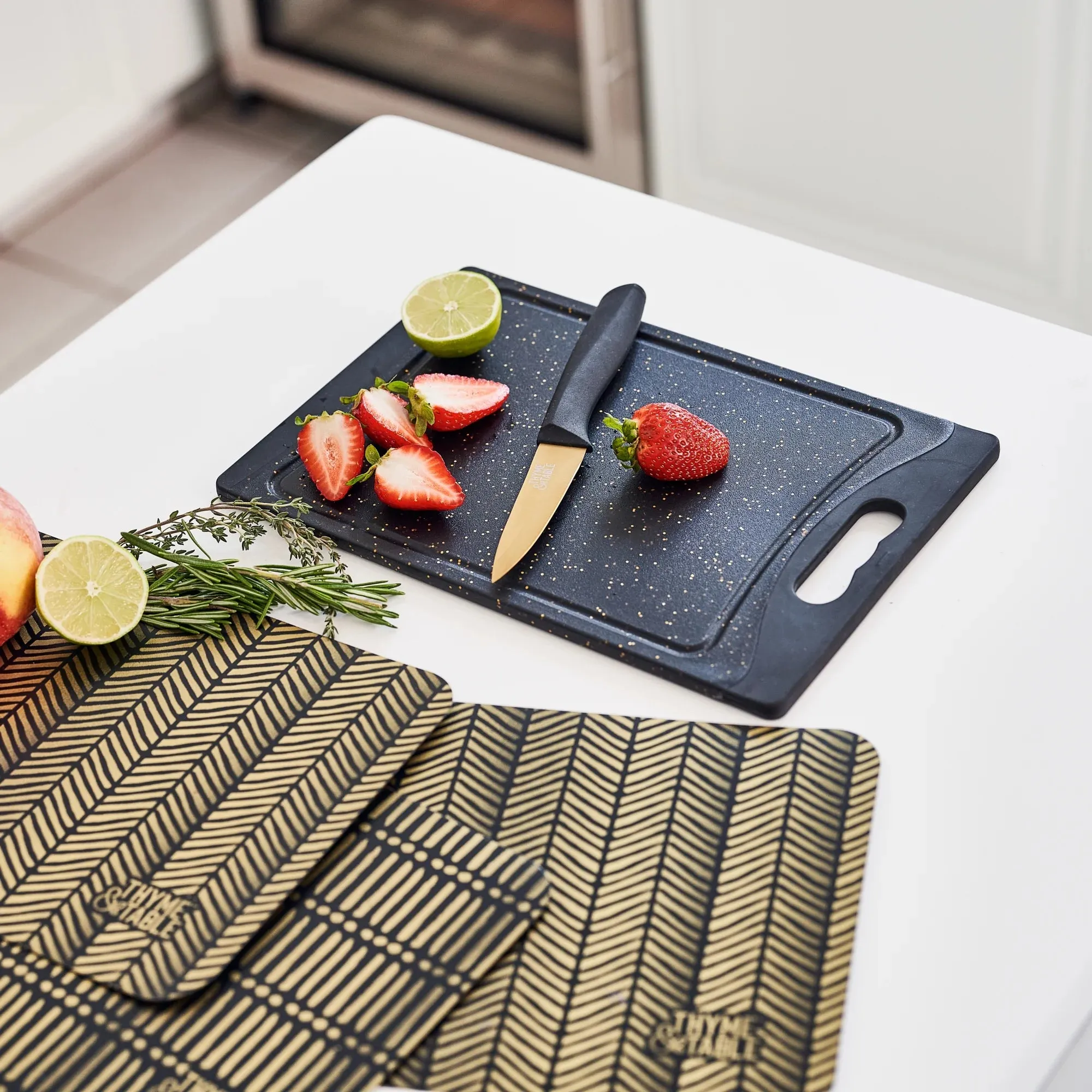Thyme & Table 20-Piece Stainless Steel Knife and Cutting Board Set, Black