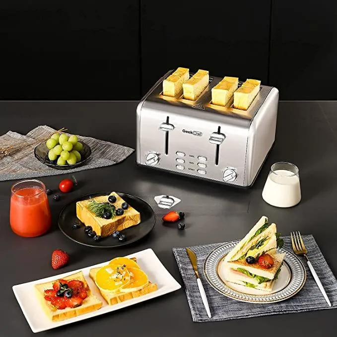 Toaster 4 Slice, Geek Chef Stainless Steel Extra-Wide Slot Toaster