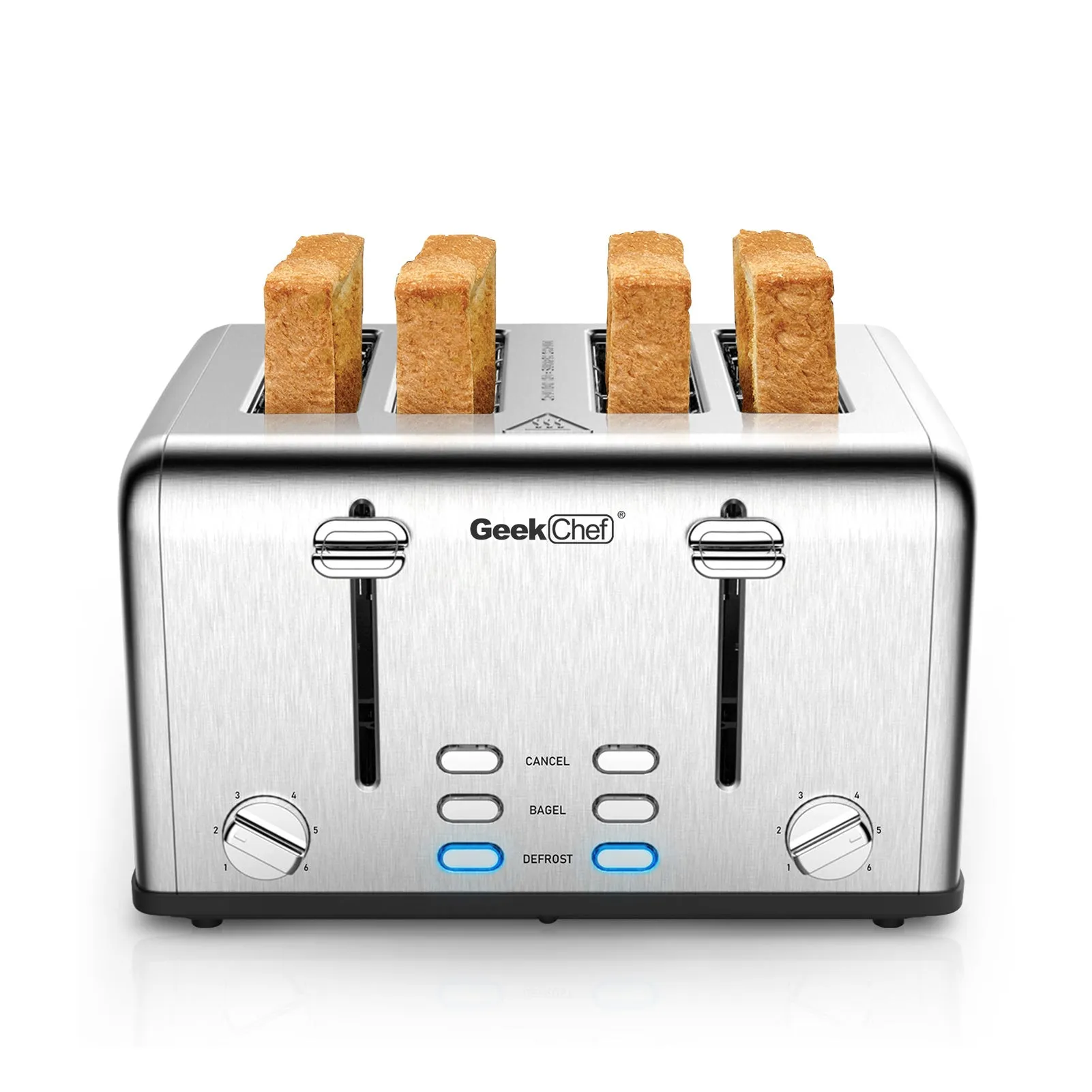 Toaster 4 Slice, Geek Chef Stainless Steel Extra-Wide Slot Toaster