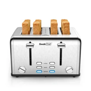 Toaster 4 Slice, Geek Chef Stainless Steel Extra-Wide Slot Toaster