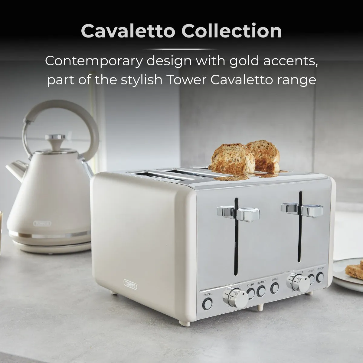 Tower Cavaletto 4 Slice Brown Toaster Mushroom Chrome Accents