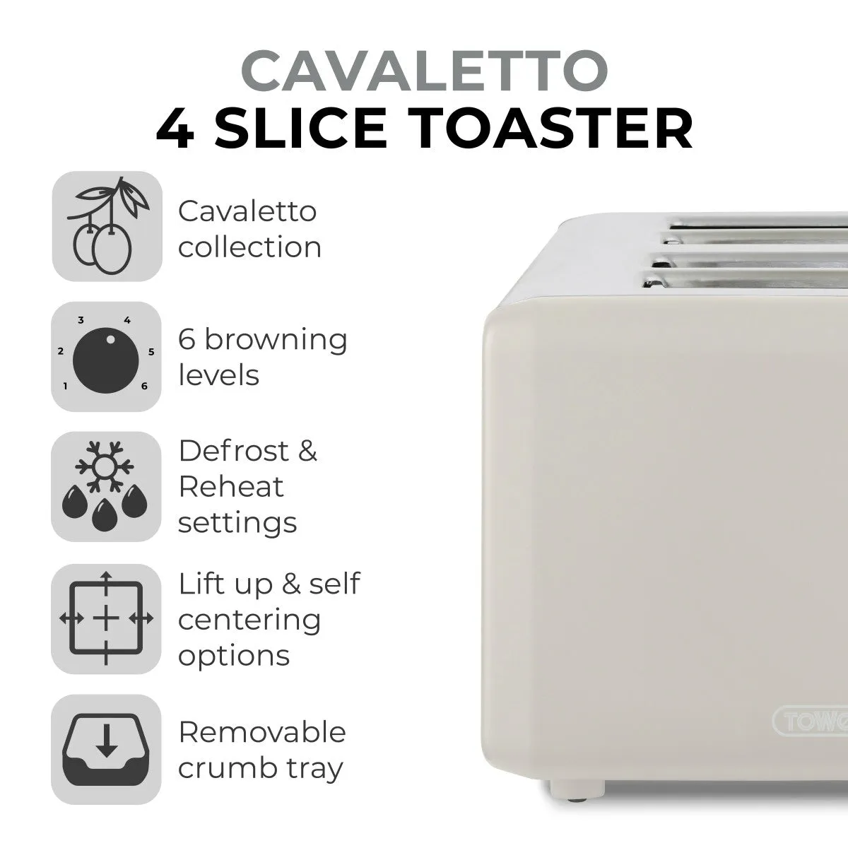 Tower Cavaletto 4 Slice Brown Toaster Mushroom Chrome Accents