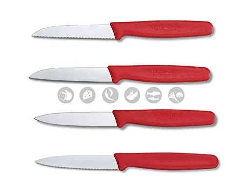 Victorinox, Swiss Made, Standard Kitchen Knife/Vegetable Knife/Paring Knife, 6 Piece Set - Red