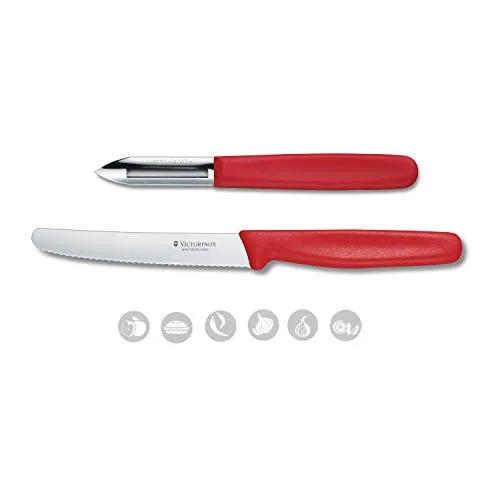 Victorinox, Swiss Made, Standard Kitchen Knife/Vegetable Knife/Paring Knife, 6 Piece Set - Red