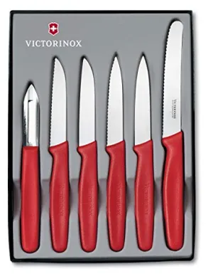 Victorinox, Swiss Made, Standard Kitchen Knife/Vegetable Knife/Paring Knife, 6 Piece Set - Red