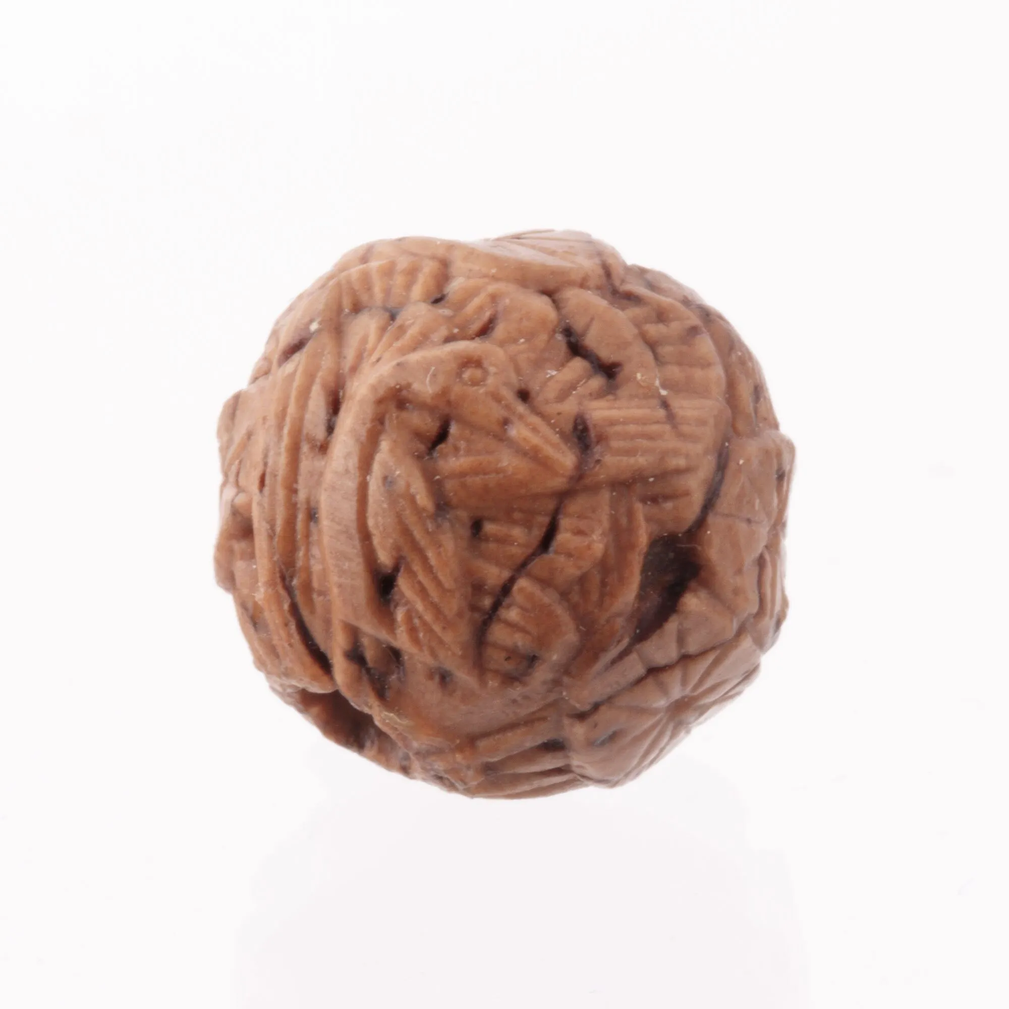 Vintage Chinese carved nut beads. Intricate detail of foliage and hidden creature.  14-15mm. 1 pc. b7-wo348