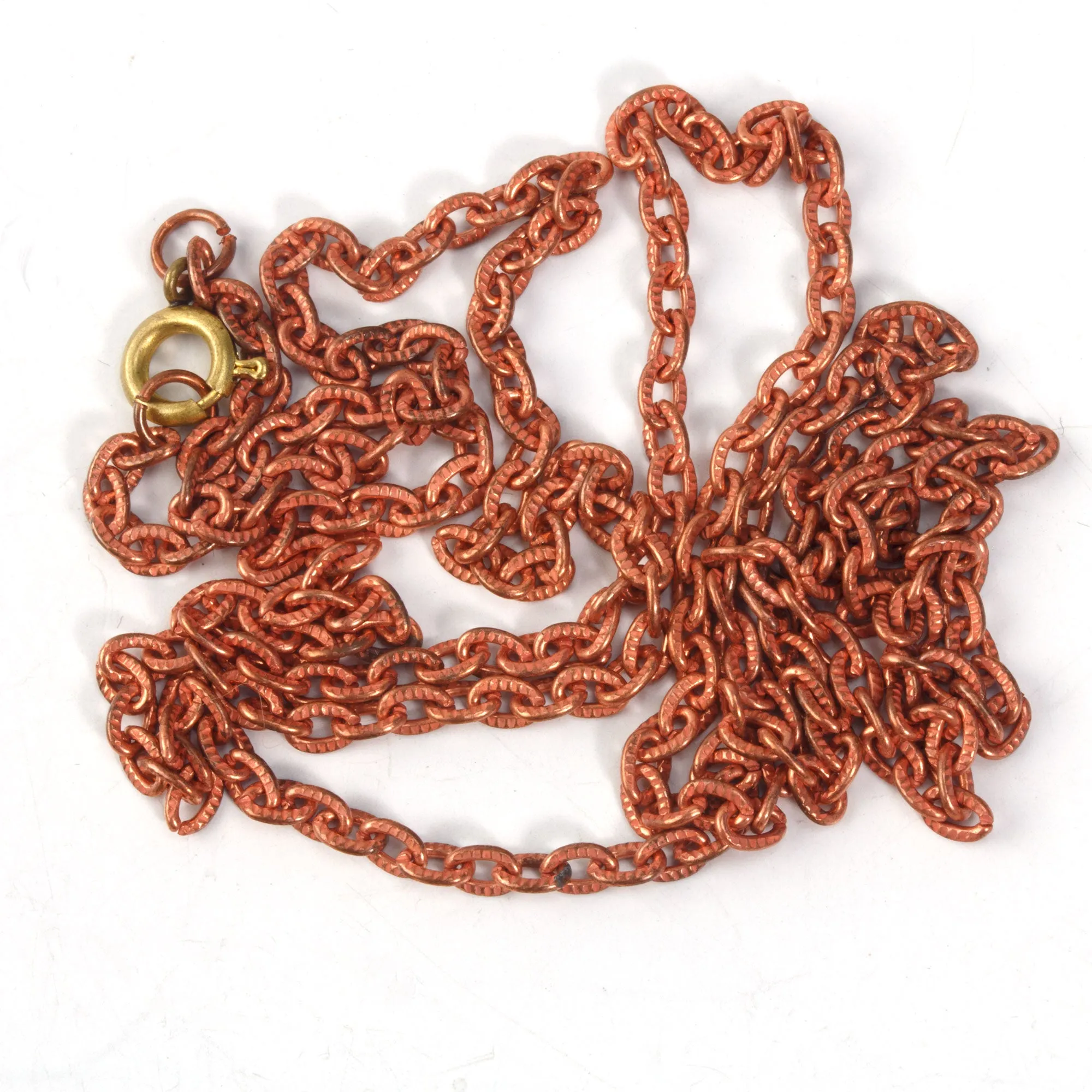 Vintage copper over steel etched cable chain. 29" finished chain w/spring clasp. b12-chn545