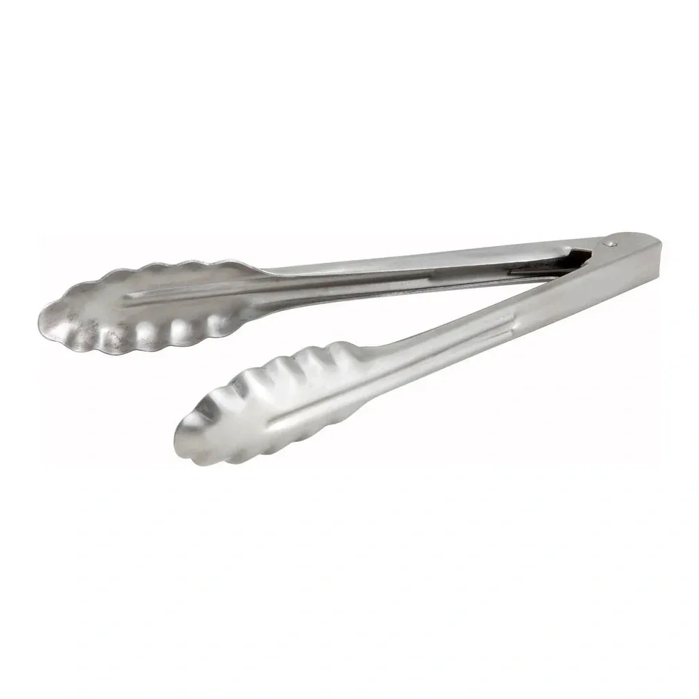 Winco UT-9HT 9" Stainless Steel Utility Tong, Extra Heavyweight, 1.2mm
