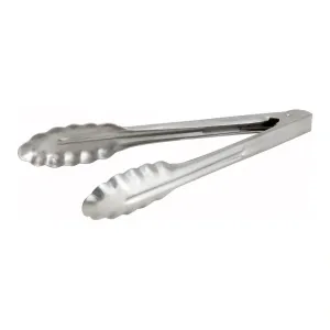 Winco UT-9HT 9" Stainless Steel Utility Tong, Extra Heavyweight, 1.2mm
