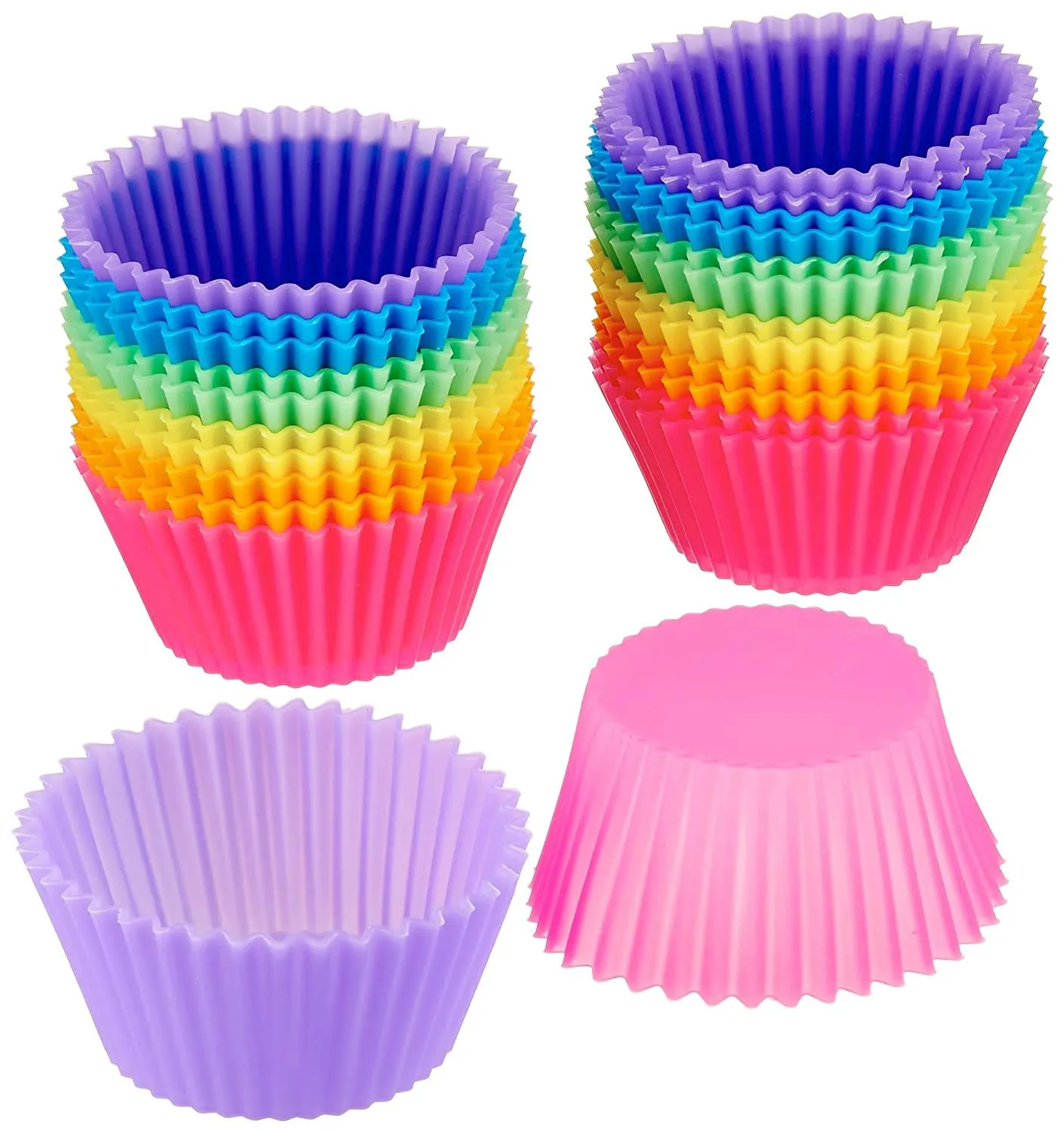Zollyss Reusable Silicone Cupcake Baking Cups 24 Pack, 2.75 inch Silicone Baking Cups, Reusable & Non-stick Muffin Cupcake Liners for Party Halloween Christmas,6 Rainbow Colors (Pack of 24,Multicolor)